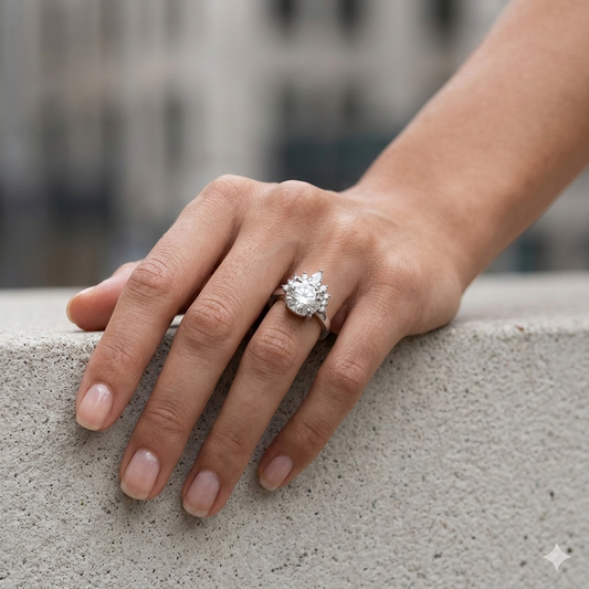 Luxury Round Cut Diamond Halo Engagement Ring