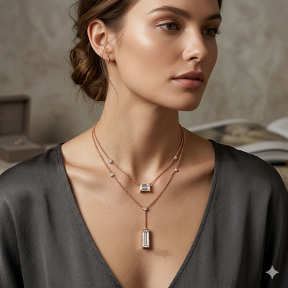 Layer Radiant & Baguette Drop Necklace