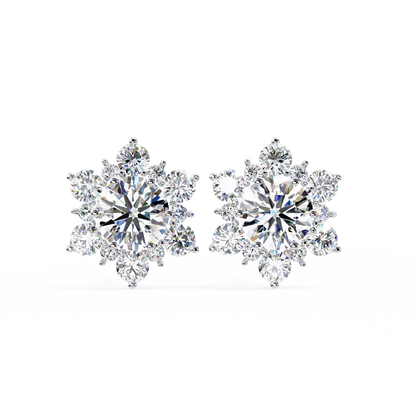 Floral Diamond Halo Stud Earrings