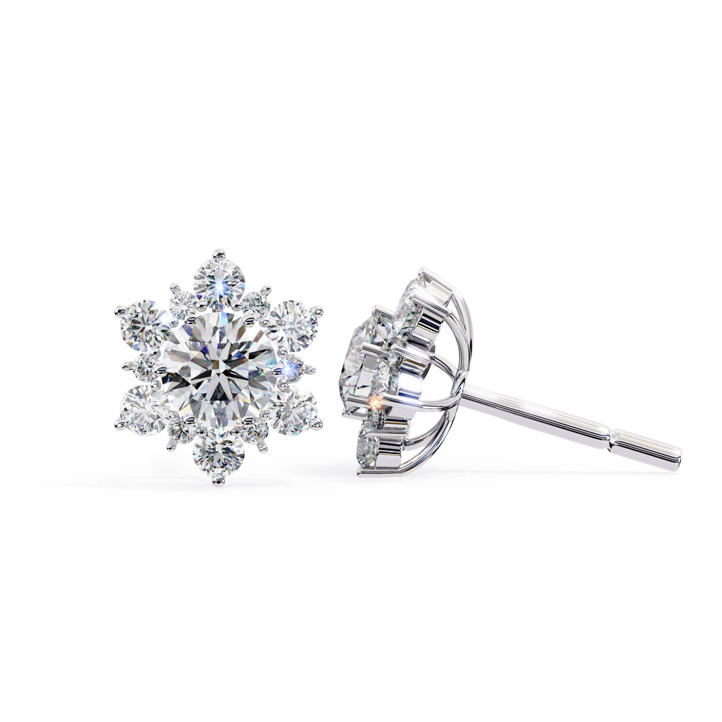 Floral Diamond Halo Stud Earrings