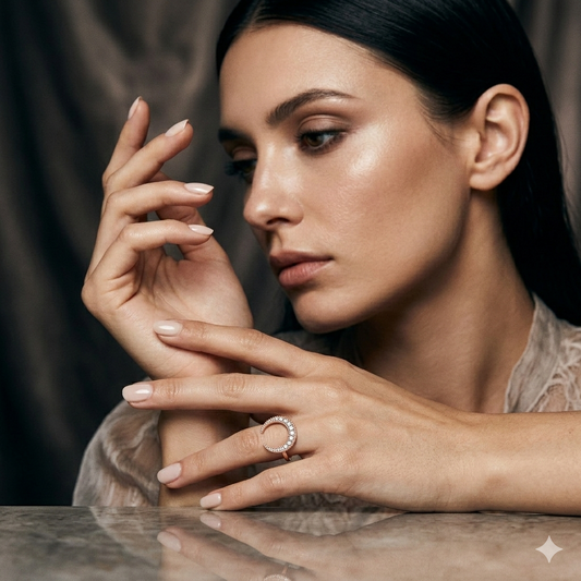 Celestial Radiance: Crescent Moon Diamond Open Ring