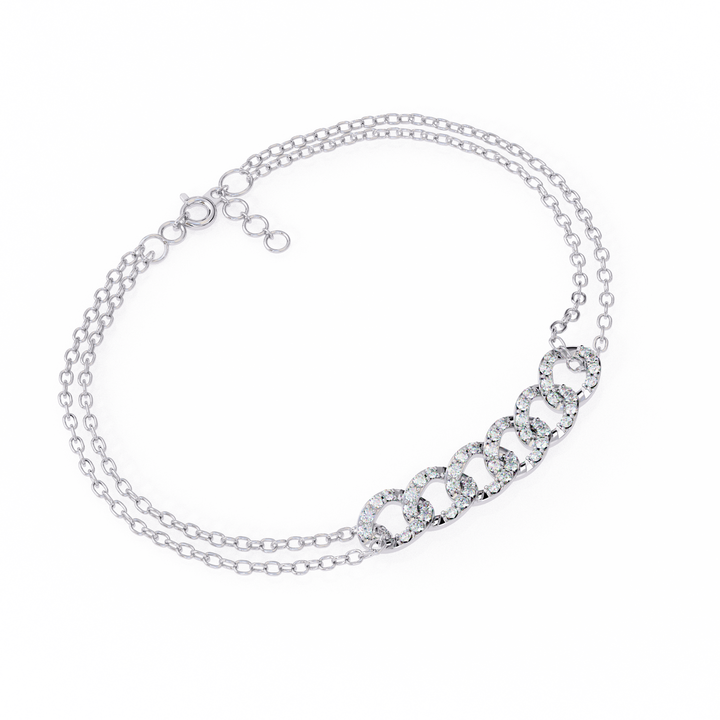 Double-Chain Diamond Curb Link Bracelet