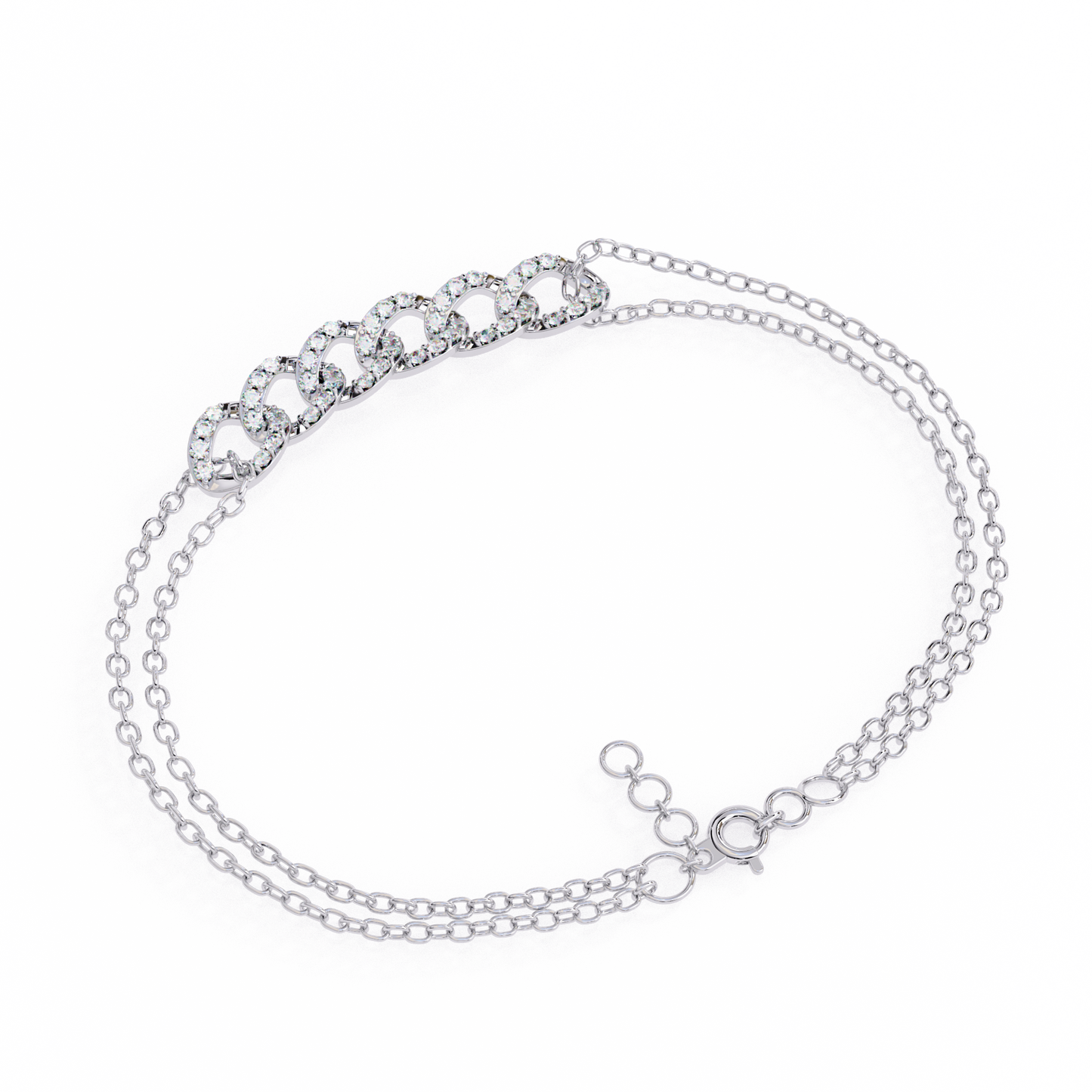 Double-Chain Diamond Curb Link Bracelet