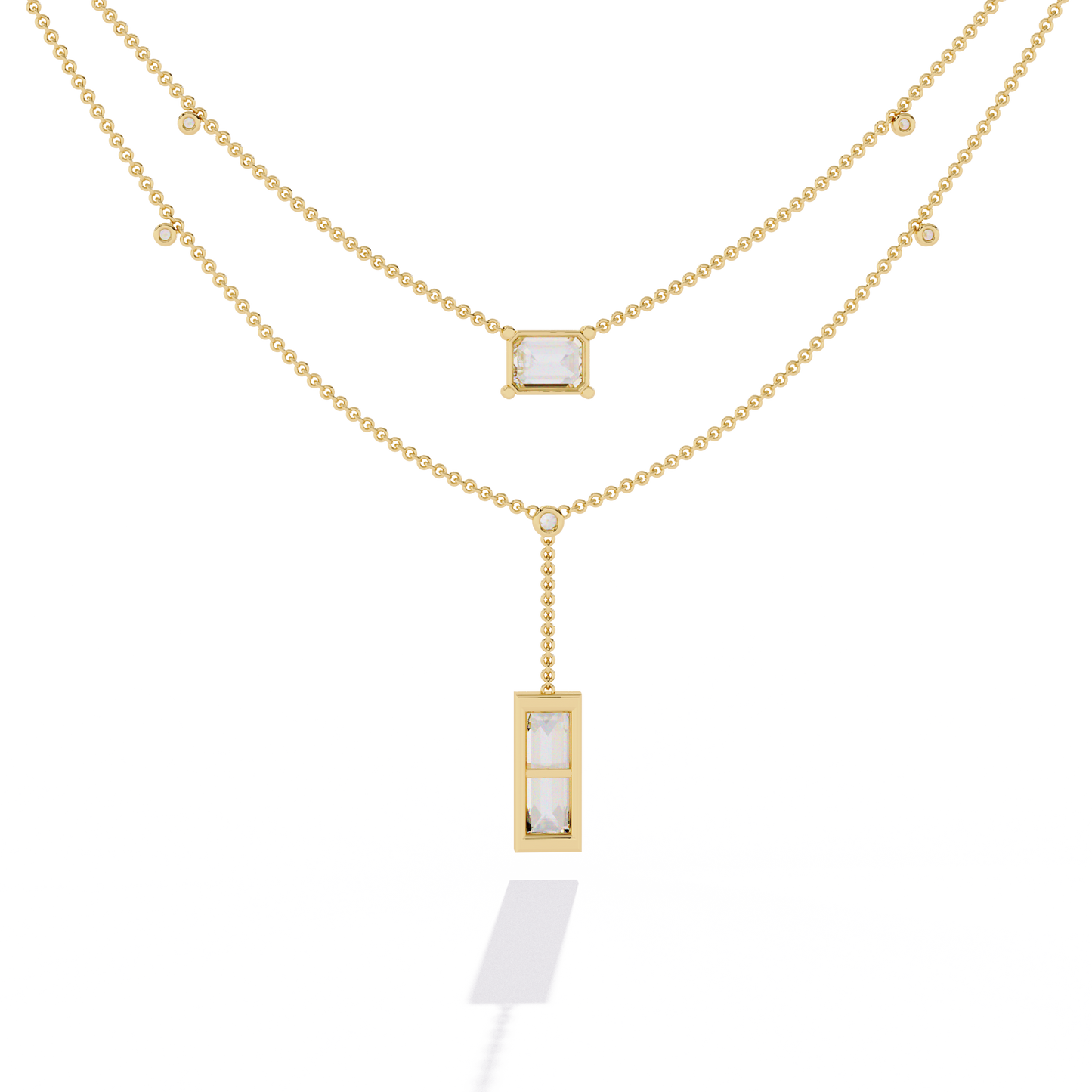 Layer Radiant & Baguette Drop Necklace