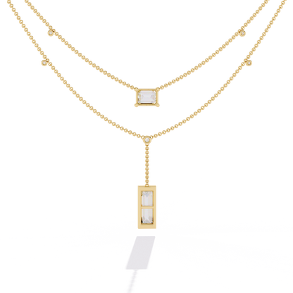 Layer Radiant & Baguette Drop Necklace