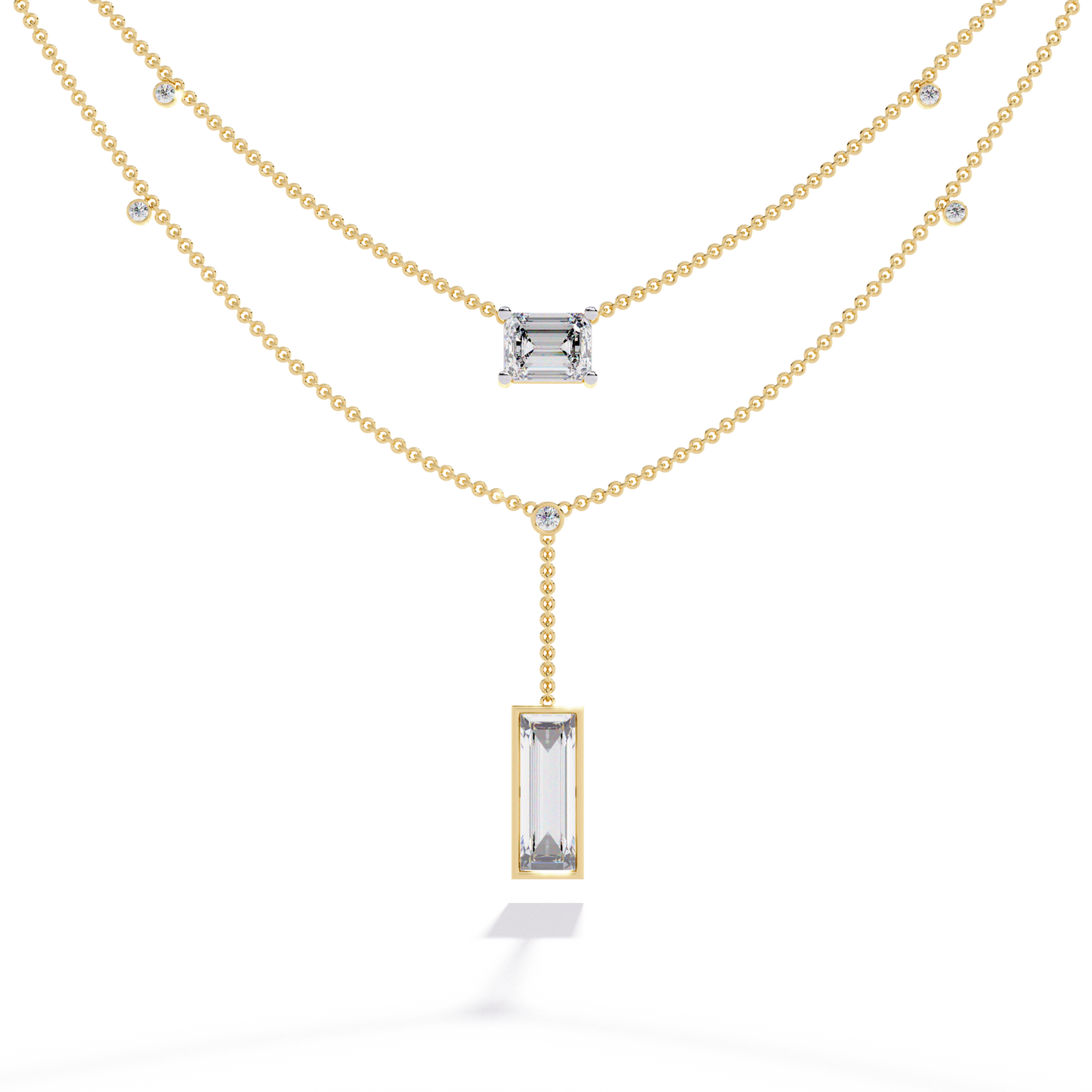 Layer Radiant & Baguette Drop Necklace
