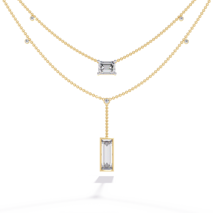Layer Radiant & Baguette Drop Necklace