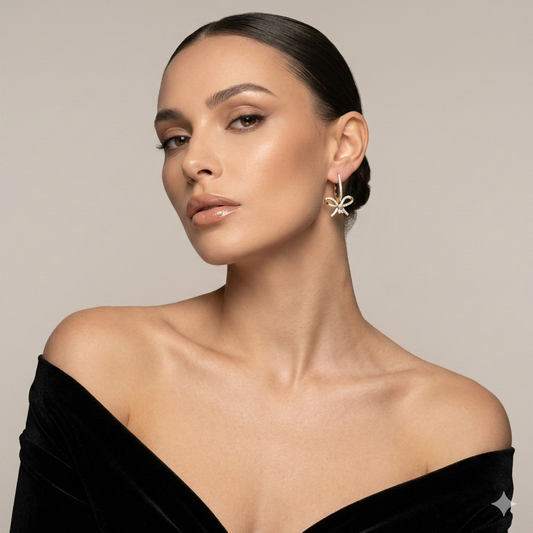 Emerald-Cut Bow Drop Earrings