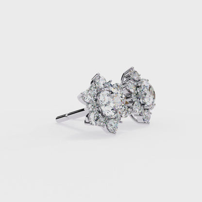 Floral Diamond Halo Stud Earrings