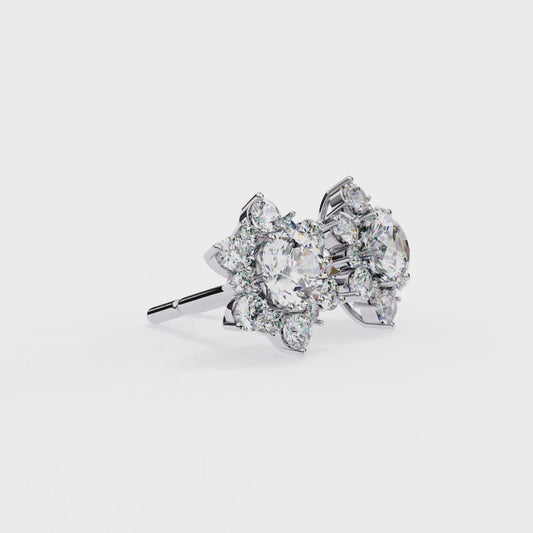 Floral Diamond Halo Stud Earrings